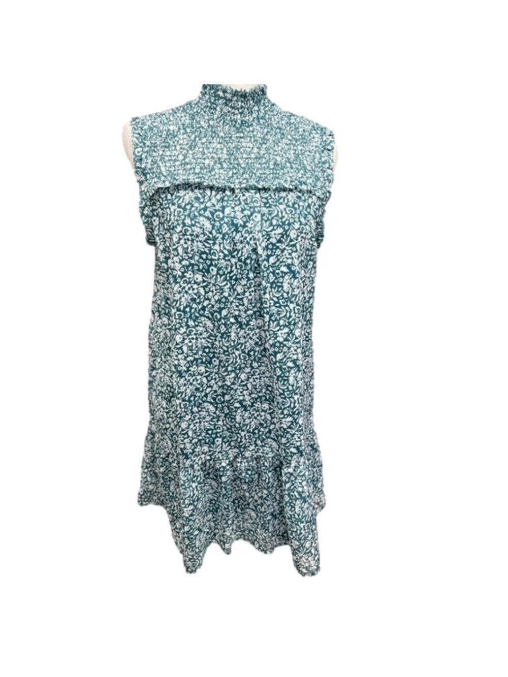 Avln Studio Women’s Teal & White Floral Smocked Dress Size S